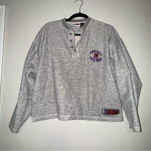 Phoenix Suns Vintage Sweatshirt Pullover Pro Edge Grey Henley Style Button Large